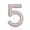 Oro Color / Silver Spille Lettera 5 Pin full crystal Strass Pins per le donne Party Flower Number Brooches gioielli