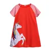 32 Styles Girls Stripe Short Sleeve Dress Children Cartoon Straight Dress animal Print Princess Dresses Fashion Boutique Kids Clothing M1761