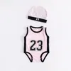 Baby, Kleinkind Junge Kleidung Strampler Mädchen Basketball 23 Druck Kurzarm Overall mit Hut 100 Baumwolle Sommer Klettern Kleidung211T3716423