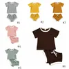 Crianças roupas meninos meninas articulação sólida pit roupas conjuntos de bebê macacão shorts headband terns criança macacão de verão calças hariband cyp730