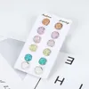 6 pair/Set Women's Shiny Resin Ear Stud with Round Bling Druzy Stone For Girls Cute Earrings Set 2019 Fashion Jewelry Gift