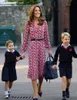 Kate Middleton Çiçek Baskı Midi kadınlar Şık Uzun Kollu Seksi V-Yaka Elbise W041 Elbise