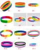 Os mais recentes Tamanho moda decoração do arco-íris pulseiras segmentada do Orgulho Gay de borracha de silicone Pulseira Adulto de Promoção Presente 6112