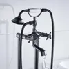 Robinet de baignoire de luxe à double poignée monté au sol baignoire évier mitigeur noir Bronze autoportant salle de bain baignoire robinet ensemble