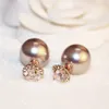 New Korean exquisite fashion two-color pop pearl earrings wear double-sided high-end champagne pearl earrings super flash zircon e243S