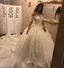 Novo personalizado princesa bola vestido vestido de noiva com ilusão mangas compridas fora dos vestidos de casamento do ombro applique lace longo vestido nupcial