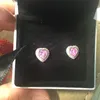 Pink CZ Diamond Rose Gold Stud Earrings 925 Sterling Silver Jewelry with original box for Pandora Shine Love Lady Stud Earrings