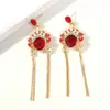 Wholesale-a mask gemstone dangle earrings for women luxury designer ruby pearls female role hat chandelier earrings red gem pearl jewelry