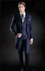 Yeni Slim Fit Sabah Tarzı Damat Smokin Yaka erkek Suit Lacivert Groomsman / En Iyi Adam Düğün / Balo Suits (Ceket + Pantolon + Yelek)