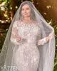 2020 Arabisch Aso Ebi Illusion Spitze Perlen Brautkleider Sheer Neck Long Sleeves Brautkleider Vintage Brautkleider ZJ222