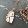 10Pcs Caged Raw Clear Quartz Stone Necklace 25-35mm Freeform Natural Milk White Rock Crystal Macrame Adjustable Intention Necklace Boho Chic