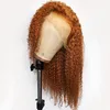 PAFF Oranje Kleur Kant Front Krullend Lang Volledige Kant Echt Menselijk Haar Pruik Voor Dames Gember Remy Brazilian Pre Pluked