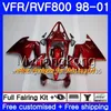 Corps pour HONDA Interceptor VFR800R VFR800 1998 1999 2000 2001 Flammes vertes 259HM.34 VFR 800RR VFR 800 RR VFR800RR 98 99 00 01 Kit de carénage