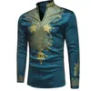 New Mens Designer Shirts Green Printed Men V Neck T-shirt Long Sleeved Casual T-shirt Free Shipping