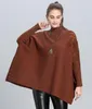 New Autumn Winter Women's Knitted Sweater Poncho Pullovers Tops Crochet Hollow Out Flower Lady's Knitwear Cape Cloak C3906