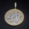 Mens Hip Hop Jewelry High Quality Gold Plated Full CZ Number 44 Spinner Pendant Necklaces for Men Hot Jewelry Gift