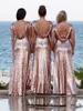 Bling Sparkly Bridesmaid Dresses Rose Gold Sequins New Mermaid Two Pieces Prom Lugnar Backless Country Beach Party Dresses
