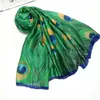 Primavera Autumn Designer Sciarpa Seta Donne Stampa digitale Green Peacock Piumes Scialli Hijab Sciarpe Foulard per signore 180 cm