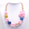 Mignon Rose Rose Fleur Filles Chunky Perles Collier Perles Perles Bubblegum Chunky Collier Pour Enfants Enfant Bijoux Cadeaux