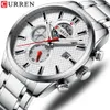 Curren Mode causales sport Montres Hommes luxe Quartz chronographe en acier inoxydable et date Aiguilles lumineuses Wristwatch