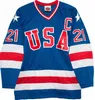 1980 فريق هوكي الولايات المتحدة الأمريكية 30 Jim Craig 21 Mike Eruzione 17 Jack O'Callahan 1980 Year Miracle USA Vintage Hockey Jersey White Blue S-3XL