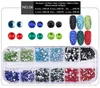 NA053 1 caja de decoraciones de uñas de cristal de varios tamaños, diamantes de imitación redondos acrílicos con brillos coloridos, accesorios para decoración de uñas DIY