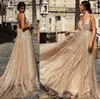 Sparkly sequins prom klänningar långa djupa v nackremmar full längd boho backless speciell tillfälle kväll klänning billiga kläder en paillettes 2019