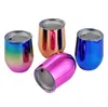 New 12oz Stainless Steel Wine Glasses Plating Wine Glass Egg Shaped Wine Tumbler Coffee Mug with Lid