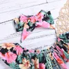 Girl Kids Summer Clothing Sets Turn Down Collar Full Flower Print Flying Sleeveless Shirt + short +headbands Summer Girl clothing sets