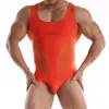 Casual Men Nylon Bodysuit Elasticity One Piece Swimsuit Sexy Slim Body Fitness Underwear Comfortable Gauze Patchwork Undershirt