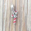 Andy Jewel 925 Sterling Silber Perlen DSN Santa Miky'S Candy Cane Dangle Charm Rote Emaille Charms Passend für europäische Schmuckklammer im Pandora-Stil