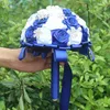 Royal Blue White Rose Artificial Fowers Wedding Bouquet Hand Holding Flowers Diamond Brooch Pearl Crystal Bridal Bouquets W125-3