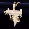 Fashion Hand Holding Dripping Gun Shape Pendant Men's Necklace Gold Color Iced Out CZ Stone Rock Street Hip Hop Jewelry