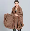 Europa Höst Vinter Kvinna Cape Cloak Coat Faux Fur Collar Outwear Loose Tops Lady's Cardigan Poncho Coat C3911