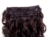 Mongolian Human Virgin Remy Hair Extensions 9 sztuk Klip w Włosach Fale Włosy Ciemnobrązowy Kolor