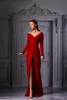 Eleganckie Czerwone Suknie Wieczorowe Off Ramię Z Długim Rękawem Prom Dress Front Split Floor Długość Czerwony Carpet Party Gown Robes de Mariée