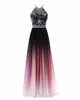 2022 Newest Sexy Halter Gradient Evening Dresses With Long Chiffon Plus Size Ombre Prom Party Dress Formal Party Gown269B