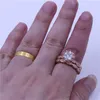 Vecalon Vintage Smycken Kvinnor Ring Set 3CT 5A Zircon CZ Rose Gold Fylld 925 Silver Anniversary Wedding Ring för kvinnor Män