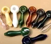 4,0 pouces Pipe à main en verre de flocon de neige Bubbler Tabac Stripe Spoon Pipes pour herbes sèches fumant des tuyaux de filtre à cigarettes 10 couleurs Livraison gratuite