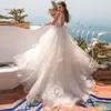 2019 Modest V Neck Backless Vestidos De Noiva Lace Applique Até O Chão Cansado Tulle Custom Made Praia Vestidos de Noiva