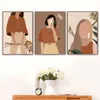 Fashion Vintage Girl Plant Flower Abstract Canvas Painting Warm Tone Picture Poster Wall Art For Living Room Modern Home Decorat