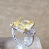 Mode- Steenring Natuurlijke Geel Crystal Ring S925 Sterling Zilver Trendy Luxe Grote Vierkante Vrouwen Mannen Cadeau Sieraden Fijne Sieraden