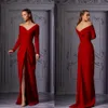 Elegant Red Evening Gowns Off Shoulder Long Sleeve Prom Dress Front Split Floor Length Red Carpet Party Gown robes de mariée