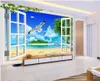 Murales de pared 3D fondo de pantalla personalizado cuadro mural papel de pared Cielo azul nubes blancas playa de mar árbol de coco fondo marino simple pared de fondo