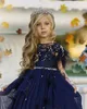 Princess A Line Pageant Dresses Crystals Tulle Floor Length Girls Party Birthday Gowns with Feathers Flower Girl Dress For Weddings