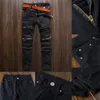 À la mode hommes mode collège garçons maigre piste droite fermeture éclair Denim pantalon détruit déchiré jean noir blanc rouge jean 288O