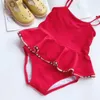 Summer Fashion Girls Swimwear Baby One Piece Swimsuit Kids Clothing Plaid Children Clothes 80-150cm