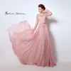 Chiffong en linje rosa prom klänningar pläterad i lager lyx fest klänning långa ärmar lx051