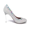 White Imitation Pearl Rhinestone High Heels Women Round Toe Pumps White Beads Bridal Wedding Shoes Silver Steel Heel