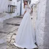 Cheap Satin Beach A Line Wedding Dresses Bateau Neck 1/2 Sleeve Plus Size Wedding Dress Bridal Gown Vestido De Noiva robe de mariée
